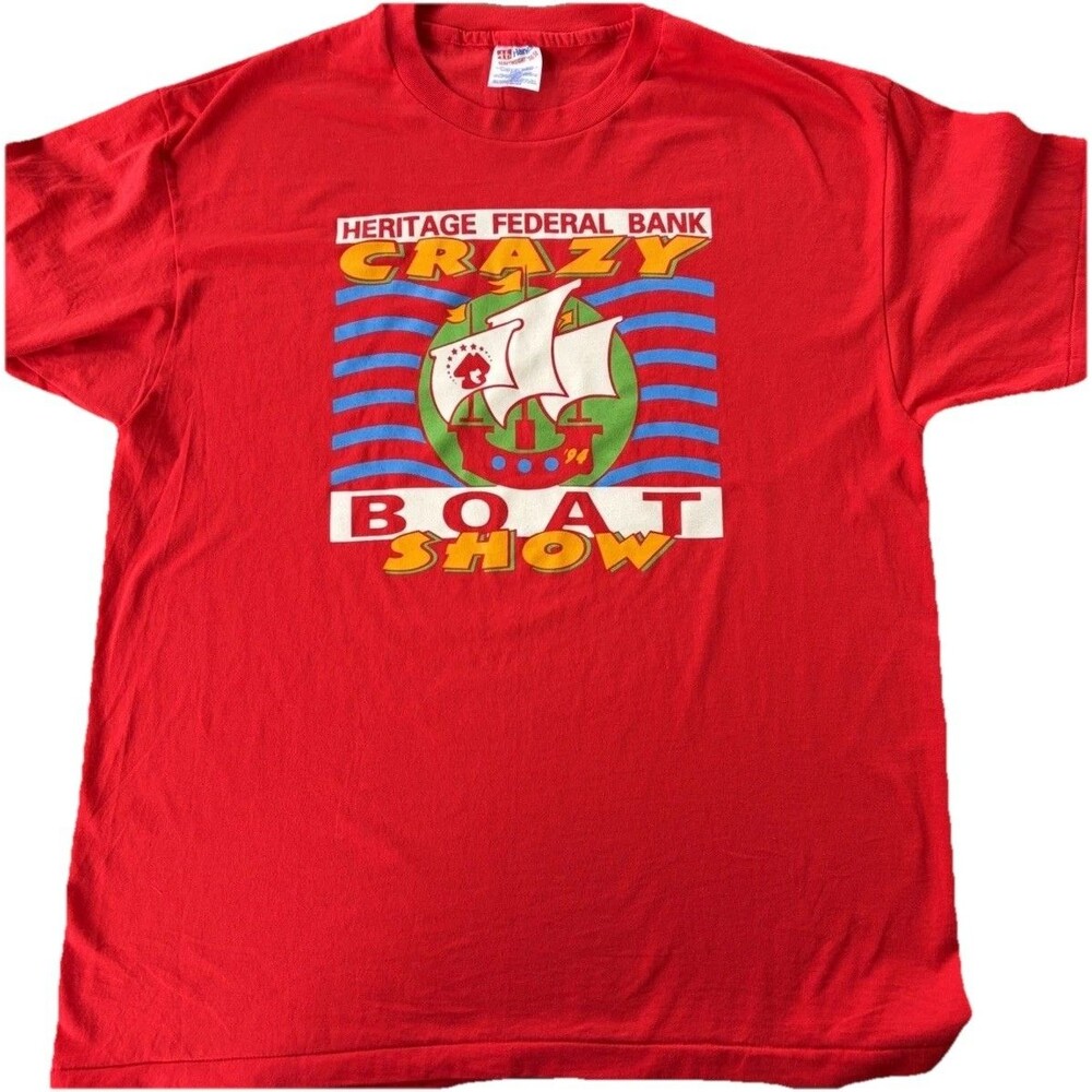 Vintage 1994 Crazy Boat Show T Shirt XL Red Sailing Nautical USA Tee